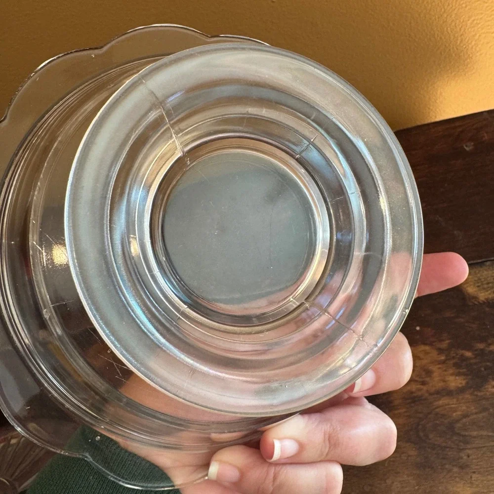 Vintage Clear Glass Dessert Butter Dish Cover with Scalloped‎ Edge and Lid